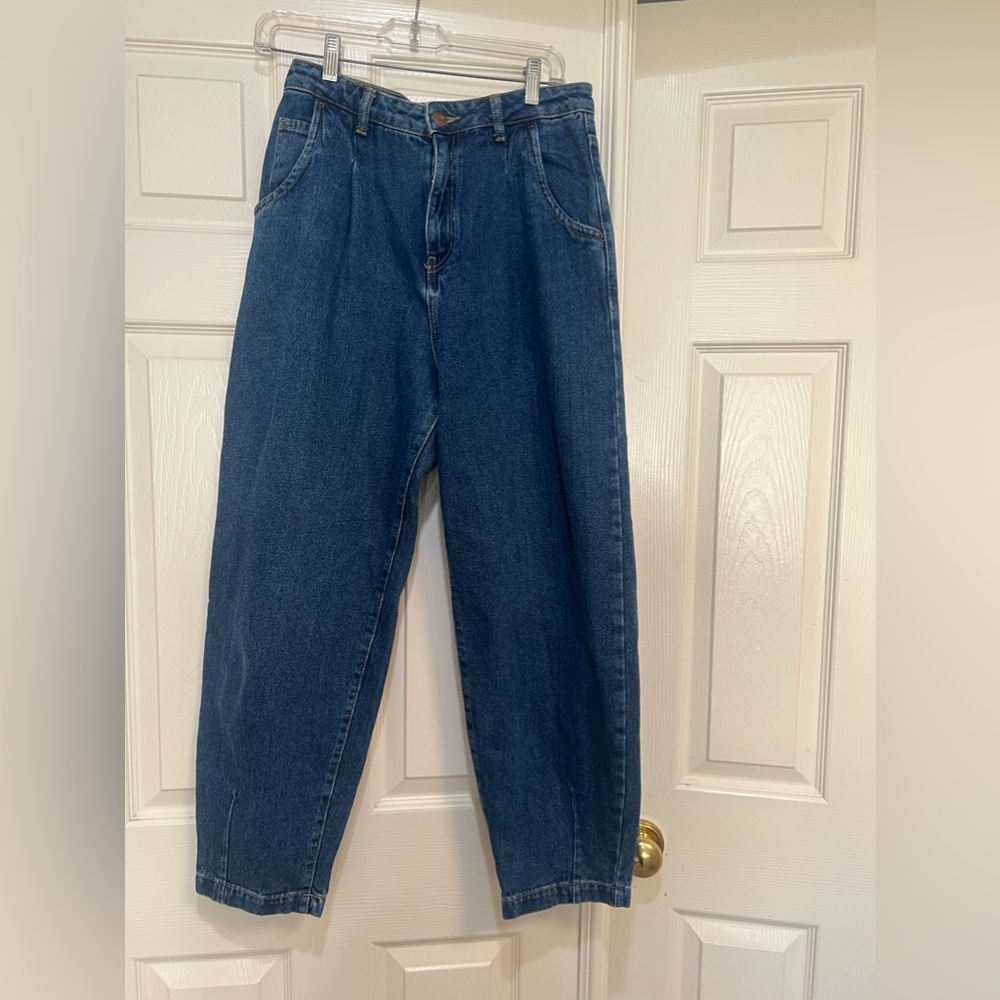 Zara Women’s baggy hi-rise tapered leg Ballon  blue jeans denim 6‎
